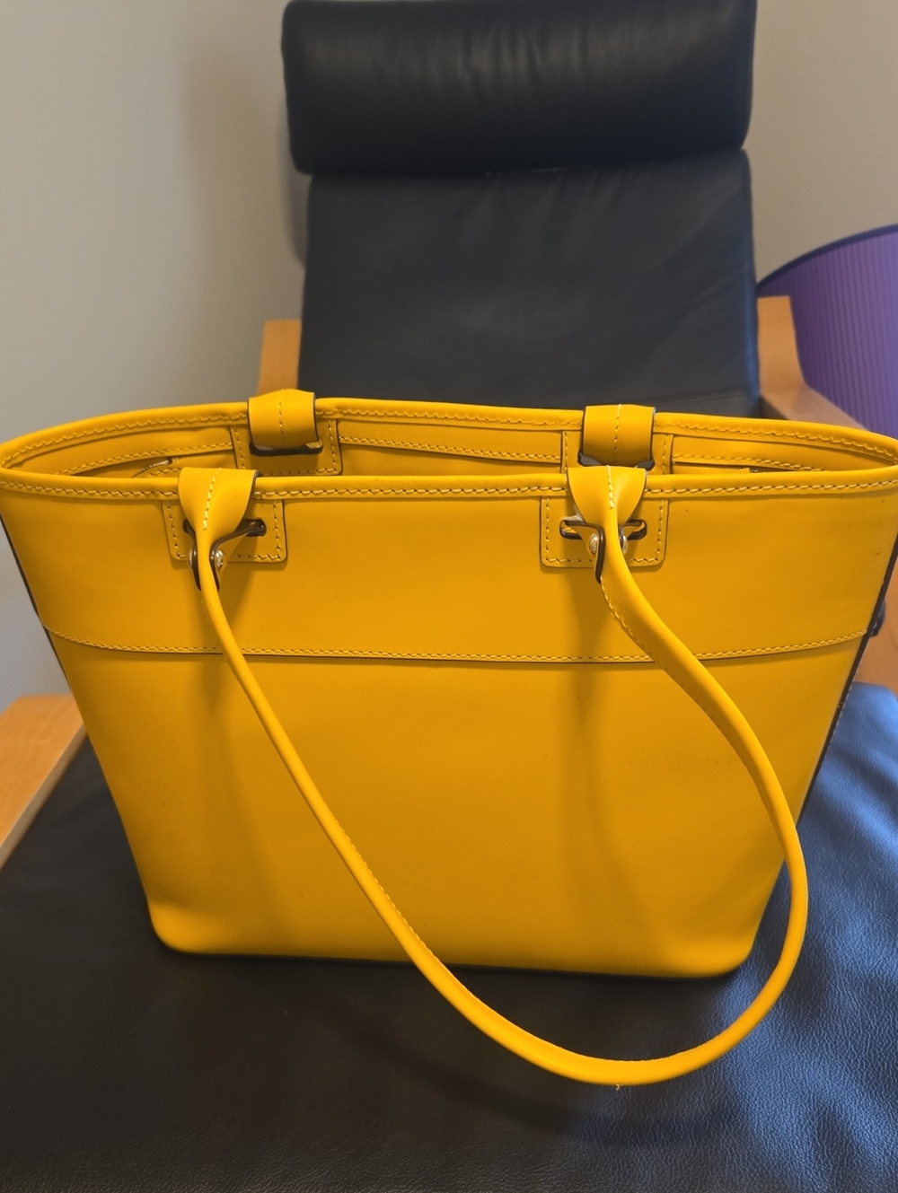 Dooney & Bourke Yellow Leather Tote with Front Zip Pocket - Picture 3 of 3